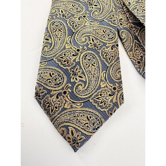 Pronto‎ Uomo Paisley Multicolor Silk Tie Blue/ Gold Slim 60"L x 3.25"W Business - Picture 1 of 7